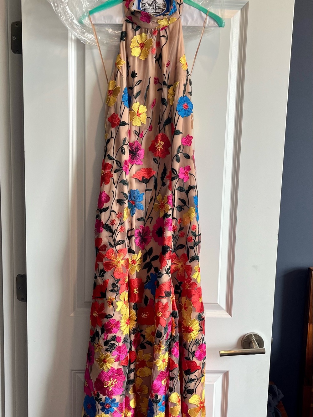 Milly Size 6 - Floral Embroidered Halter Midi Dress - Pink Multicolor - Picture 4 of 11